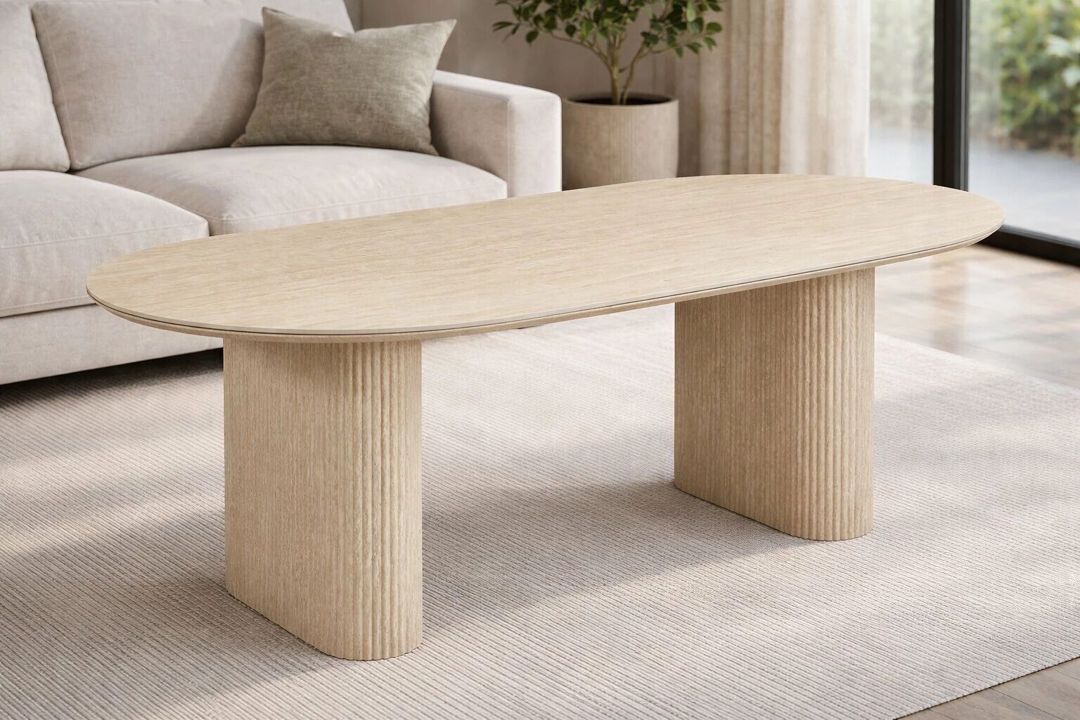 ROXY Table &agrave; manger pierre fritt&eacute;e effet marbre+pieds bois clair MDF 180*90*75