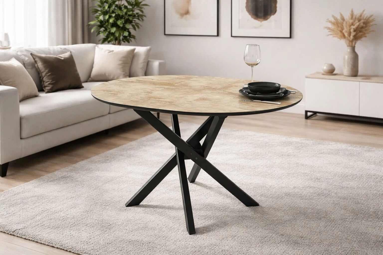 RUTA - Table ronde pieds style colonne 96cm+30cm Extension