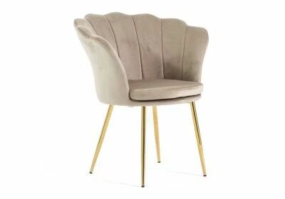 SHELLY, Chaise de repas, velours CREME/BEIGE + pieds m�tal dor�
