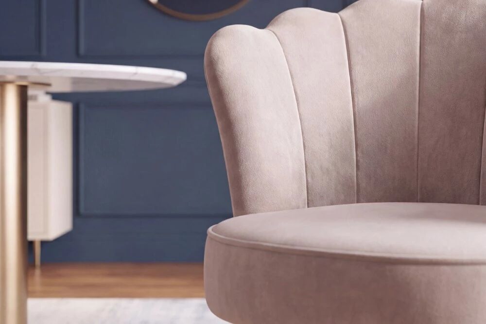 SHELLY, Chaise de repas, velours CREME/BEIGE + pieds m&eacute;tal dor&eacute;