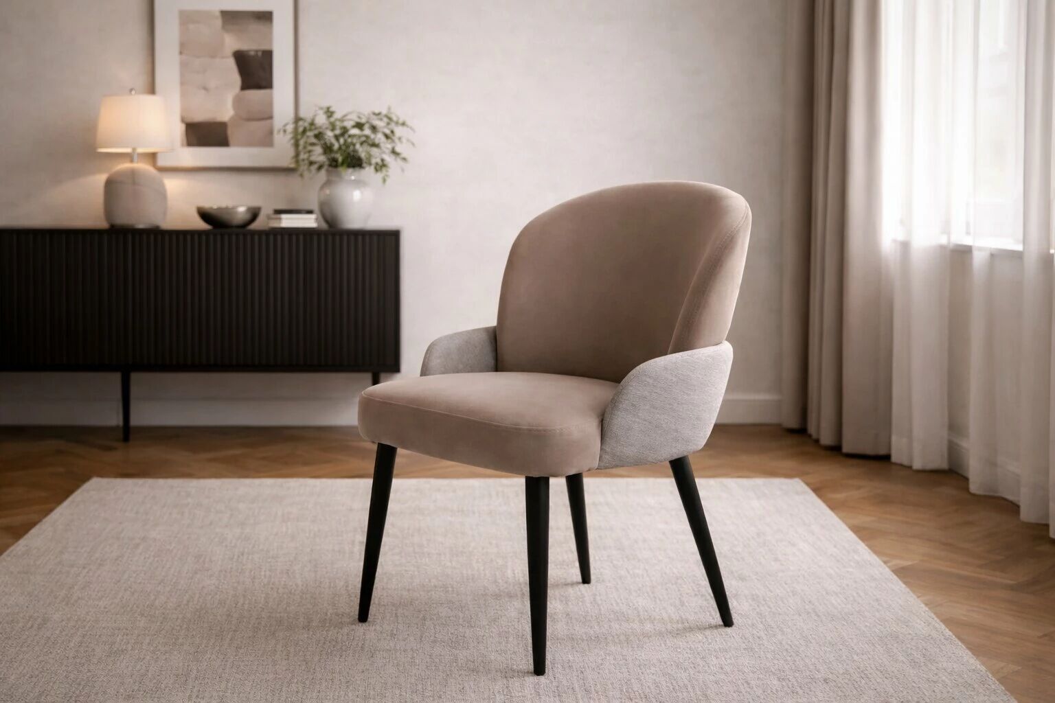 SIMO Chaise bicolore mousse memory Anka+Keten Beige (L52*P60*H87cm)