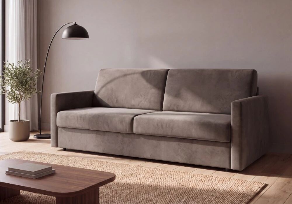 SIMPLY, Canap� convertible Rapido, Couchage quotidien 140cm en velours Tiffany