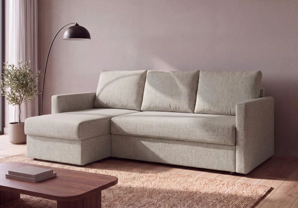 SIMPLY, Canap� d\'angle convertible Rapido, reversible, Couchage quotidien 140cm en tissu Gallardo