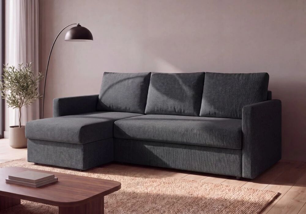 SIMPLY CORNER, Canap� d\'angle convertible Rapido, Couchage quotidien, reversible, 140cm en tissu Luna