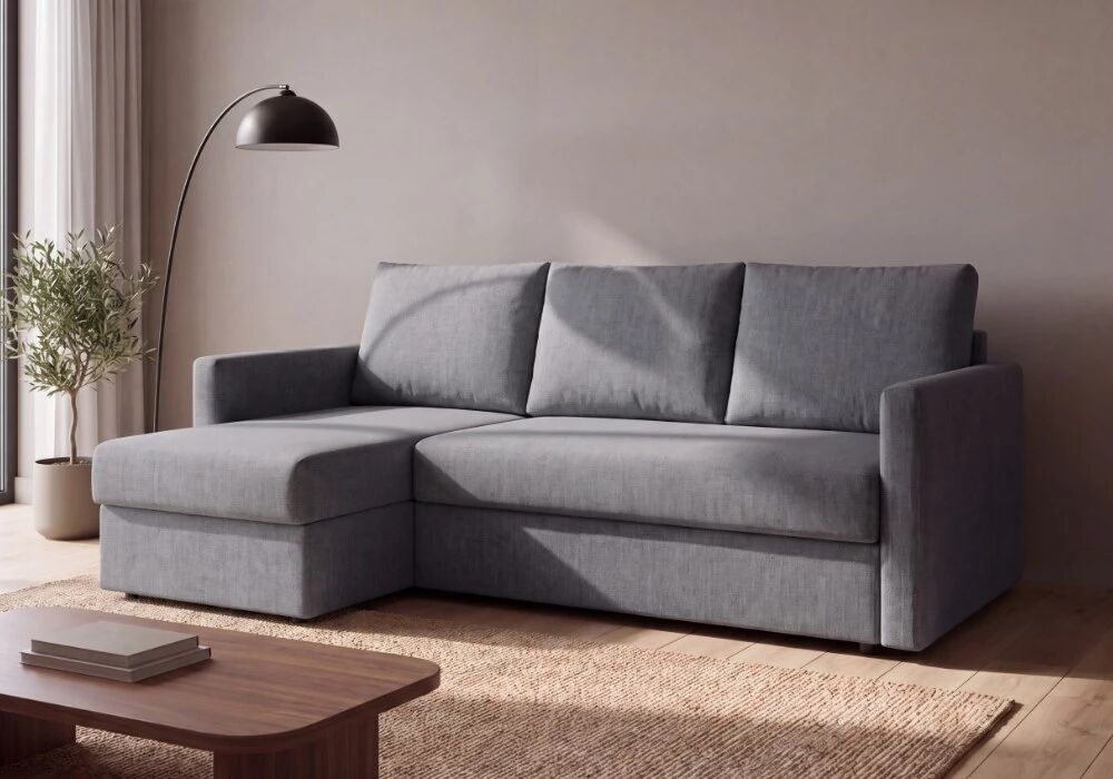 SIMPLY CORNER, Canap� d\'angle convertible Rapido, Couchage quotidien 140cm en tissu Artemis