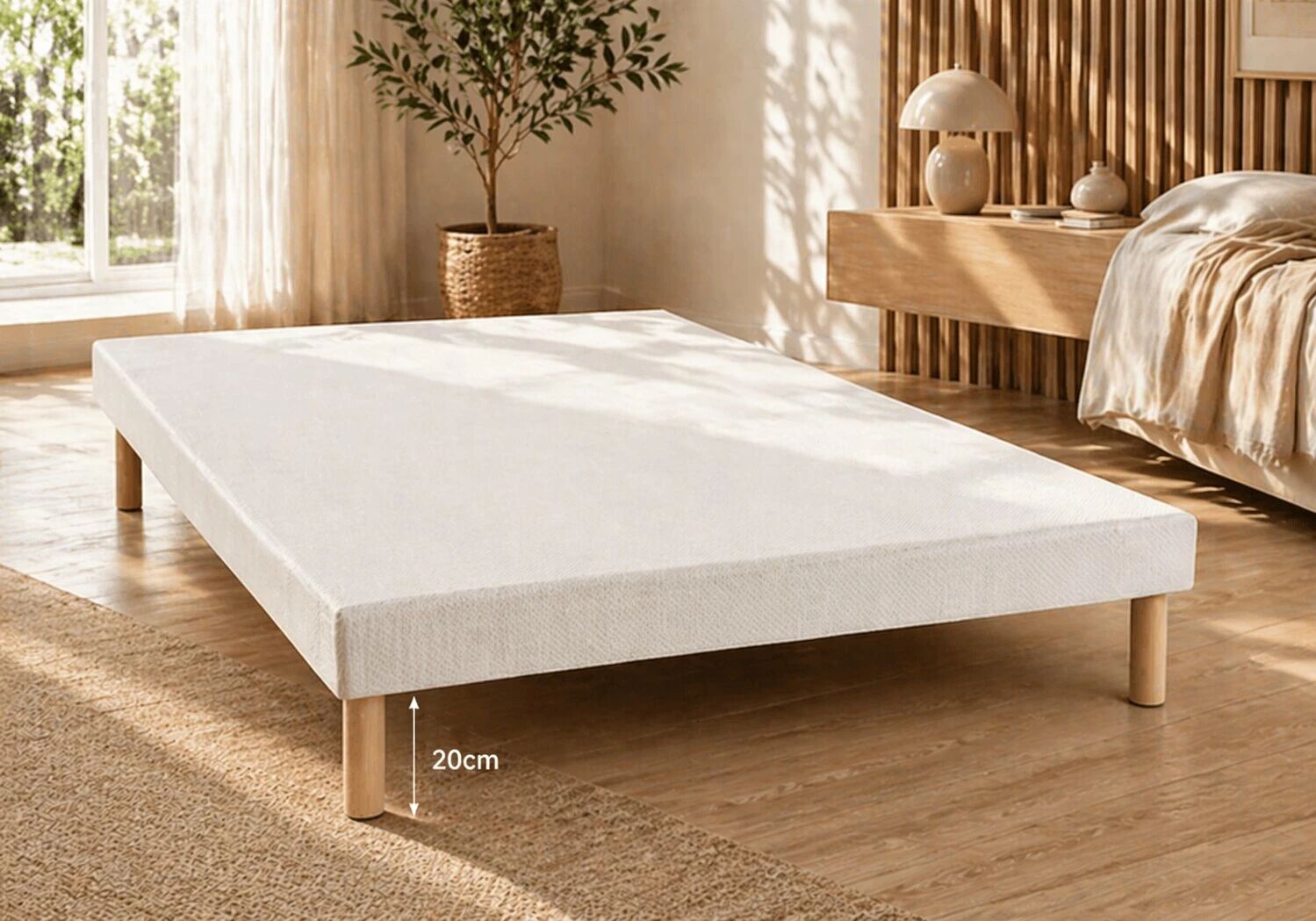 Sommier Tapissier avec pieds bois massif 20cm inclus (toutes les dimensions)