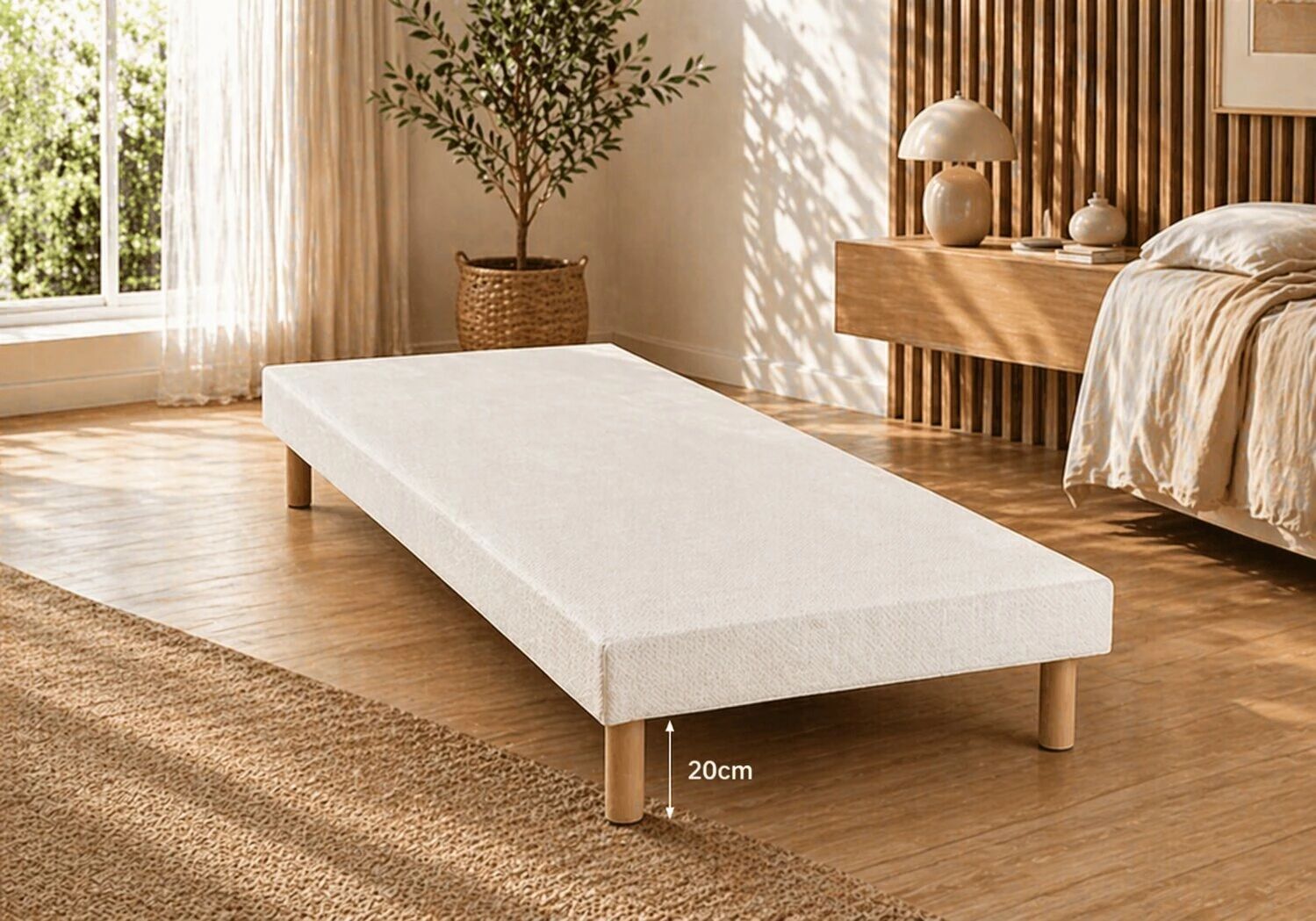 Sommier Tapissier avec pieds bois massif 20cm inclus (toutes les dimensions)