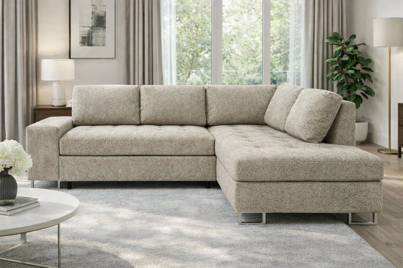 TIME, Canap&eacute; d\'angle NON REVERSIBLE  convertible Gigogne, avec 2 Poufs