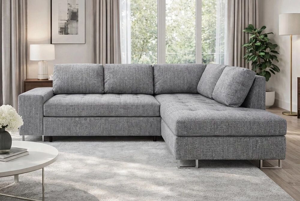 TIME, Canap&eacute; d\'angle NON REVERSIBLE  convertible Gigogne, avec 2 Poufs