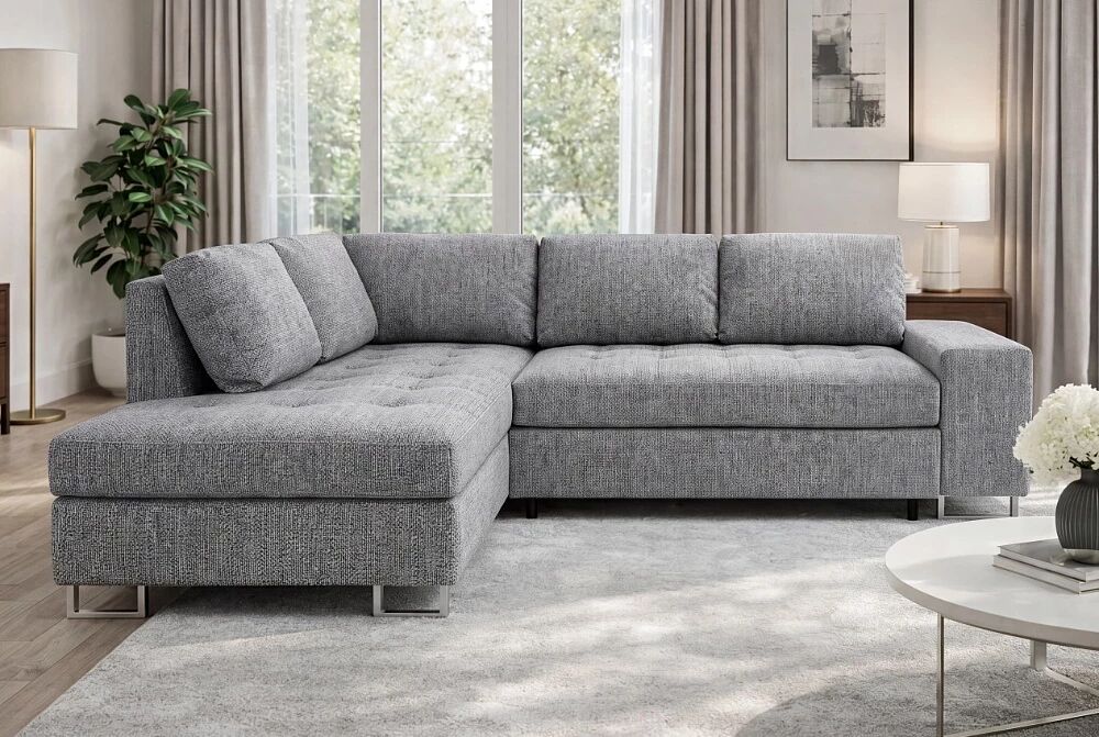 TIME, Canap&eacute; d\'angle NON REVERSIBLE  convertible Gigogne, avec 2 Poufs