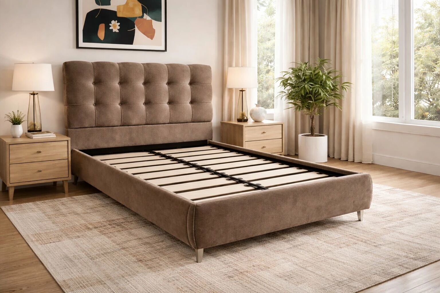 WAVE, Lit coffre en tissu boucl&eacute;, sans matelas