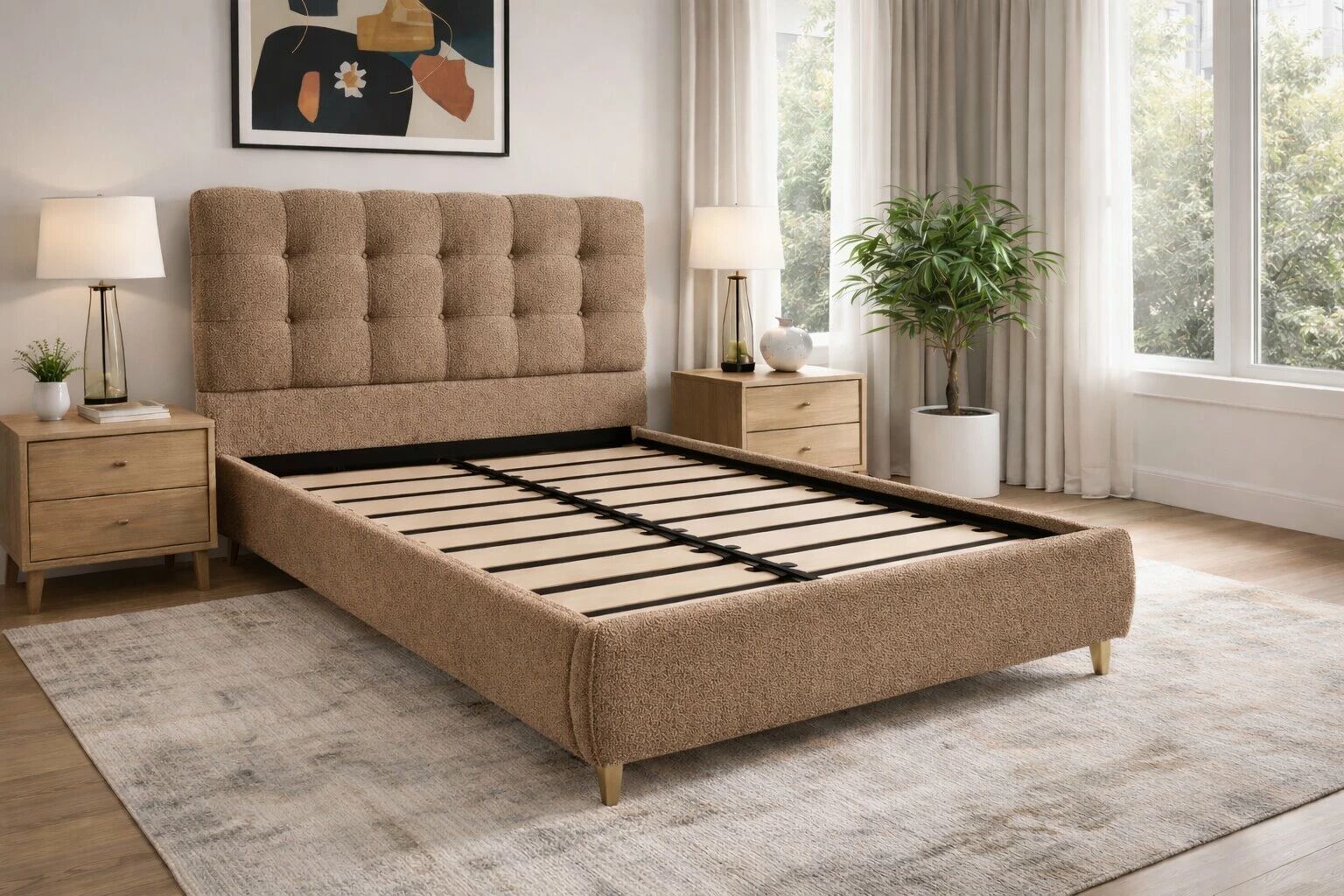 WAVE, Lit coffre en tissu boucl&eacute;, sans matelas