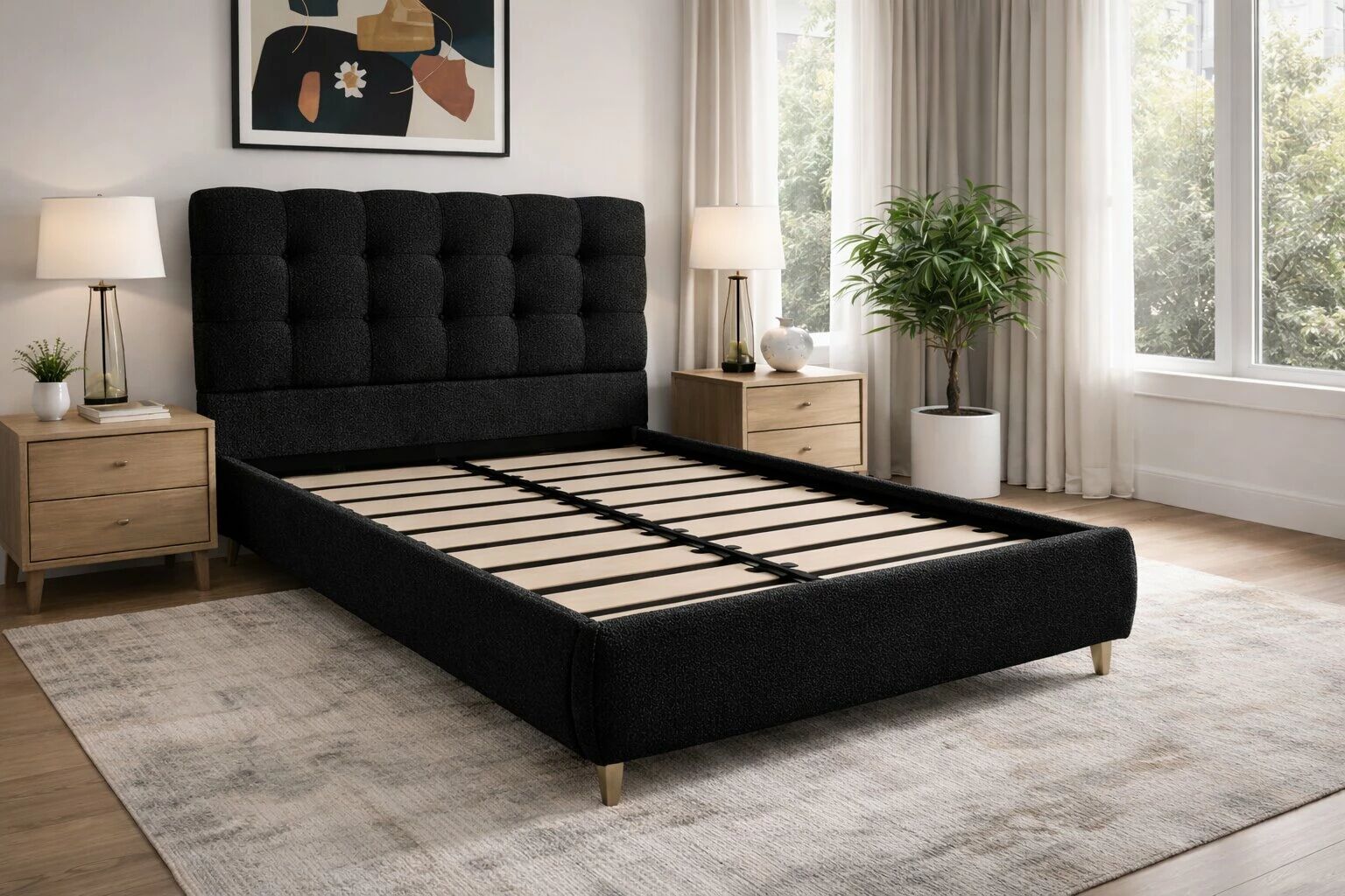 WAVE, Lit coffre en tissu boucl&eacute;, sans matelas