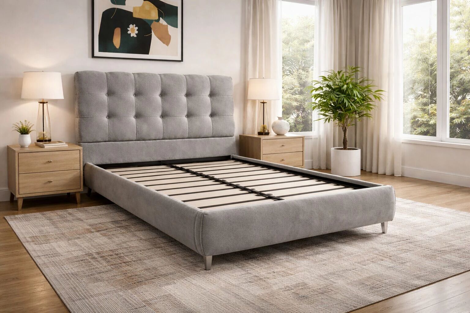 WAVE, Lit coffre en tissu boucl&eacute;, sans matelas