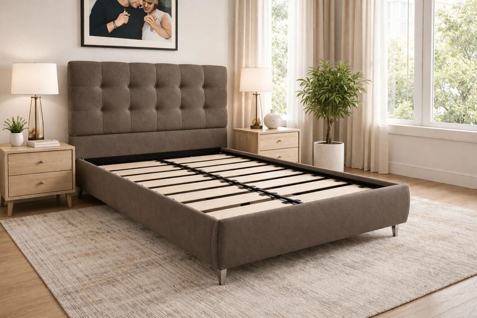 WAVE, Lit coffre en tissu boucl&eacute;, sans matelas