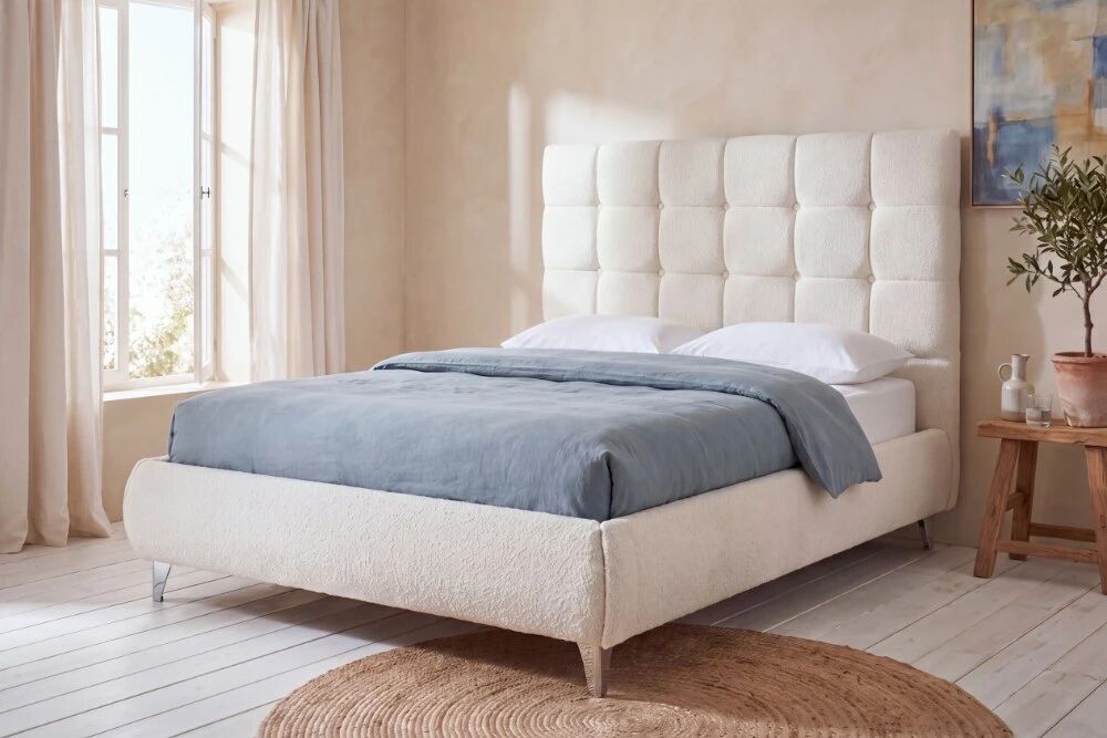 WAVE, Lit coffre en tissu boucl&eacute;, sans matelas