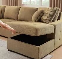 ZIPER-U, Grand angle gauche, convertible Gigogne avec m&eacute;ridienne &agrave; droite-TISSU TAUPE