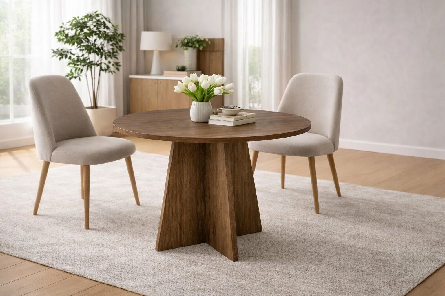ZIVANO Table RONDE 80x80x75cm BAROK (couleur bois fonc�)