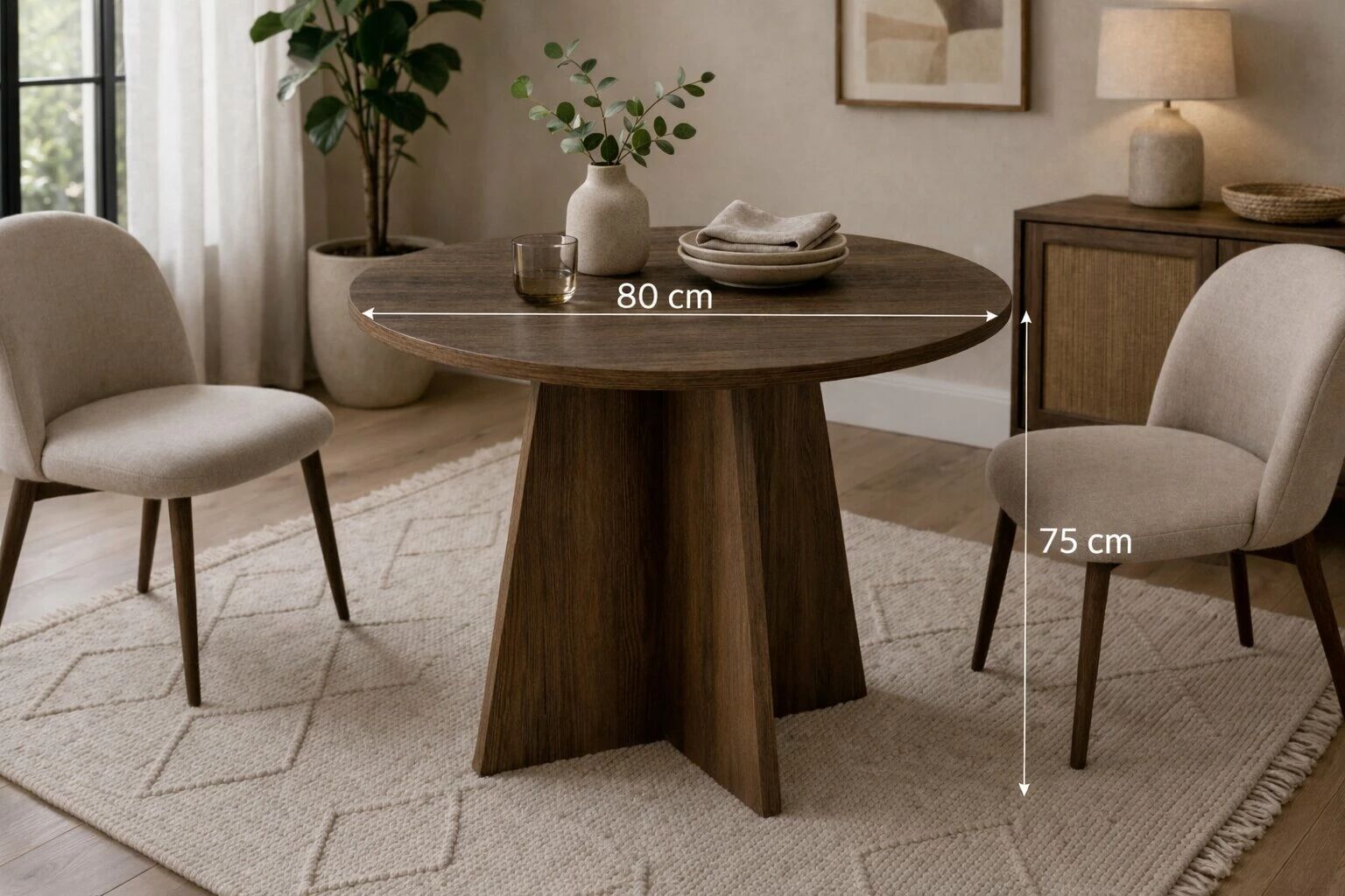 ZIVANO Table RONDE 80x80x75cm BAROK (couleur bois fonc&eacute;)